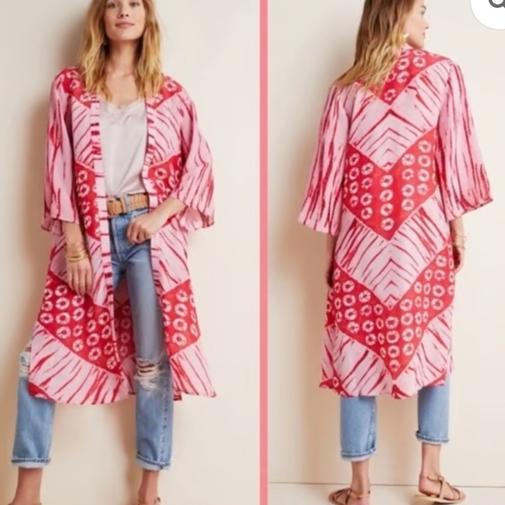 Pink & Red Patterned Kimono Duster